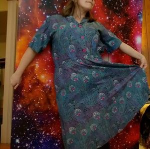80s Vintage Midi Patterned Dress